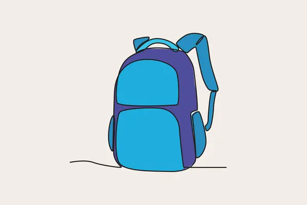 Farbige Abbildung Einer Schultasche Mit Vielen Taschen Einzeilige Schulranzen Zeichnung — Stockvektor