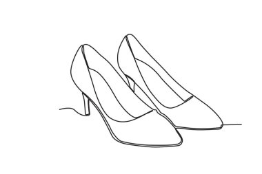 Bir çift yüksek topuklu ayakkabı. Ayakkabı tek satırlık çizim