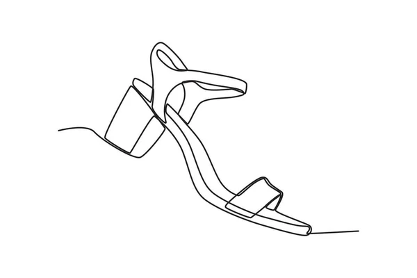 Woman Cone Heels Footwear One Line Drawing — Stock Vector