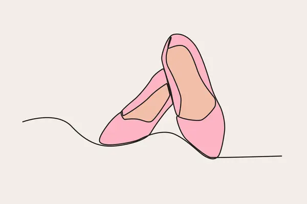 Цветная Иллюстрация Пары Высоких Каблуков Однолинейный Рисунок Обуви — стоковый вектор