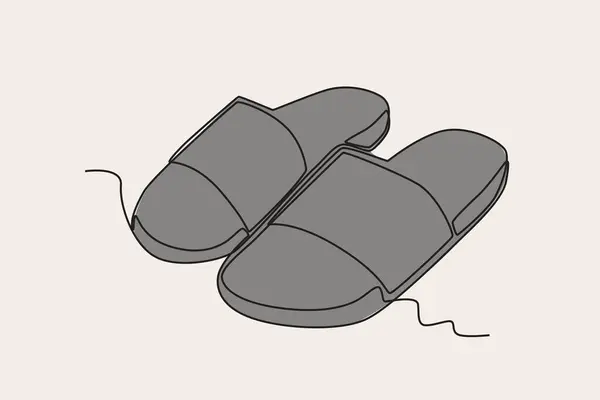 Illustration Couleur Une Paire Sandales Enfiler Chaussures Dessin Une Ligne — Image vectorielle