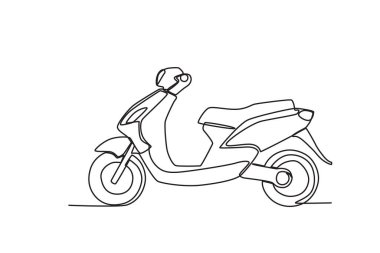 İki tekerlekli bir motor. Motosiklet tek satırlı çizim