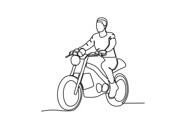 一个开车的男人的前视图 电单车单线绘图 — 图库矢量图片