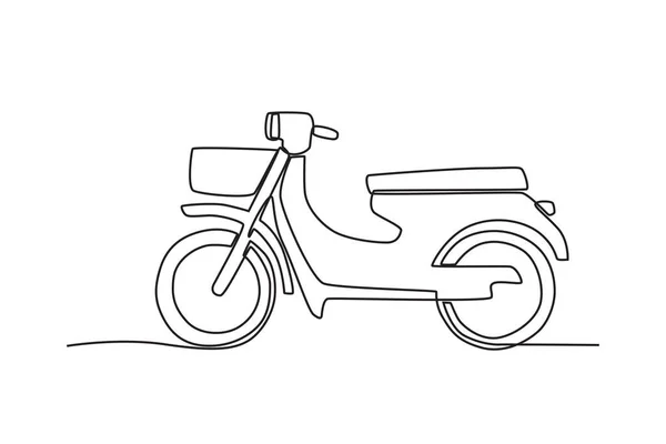 Una Motocicleta Con Una Cesta Motocicleta Dibujo Una Línea — Vector de stock