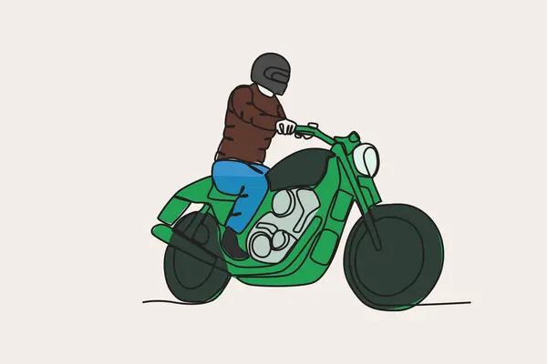 一个骑摩托车的男人的彩色图片 电单车单线绘图 — 图库矢量图片