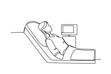 Yoğun bakımda bir kadın var. Yoğun bakım ünitesi tek satırlık çizim