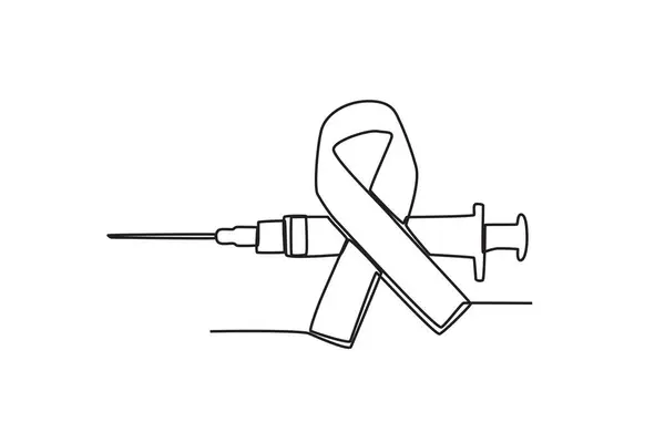 Injekční Stříkačka Páska Aids Jednořádková Kresba Světového Dne Aids — Stockový vektor