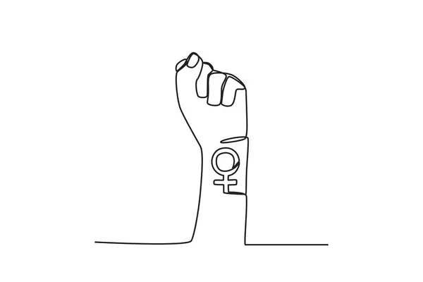手と女性のシンボル 暴力の排除のための国際デー 女性のワンライン図面 — ストックベクタ