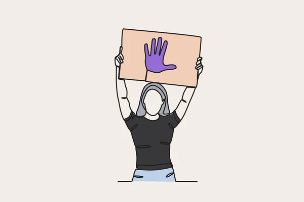 暴力を止めることを支持する女性のカラーイラスト 暴力の排除のための国際デー 女性のワンライン図面 — ストックベクタ