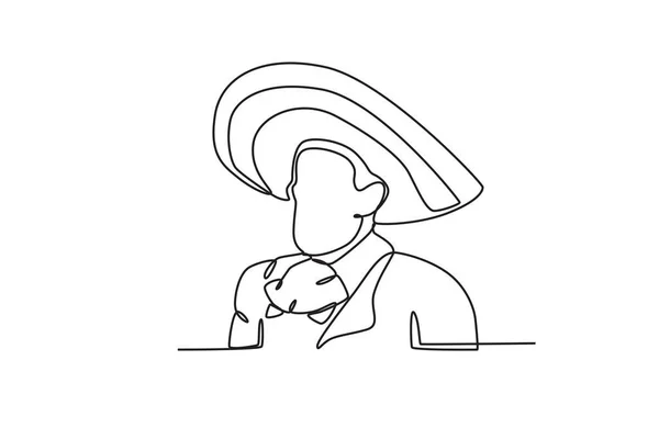 帽子をかぶった愛国者 メキシコ革命 1行の図面 — ストックベクタ