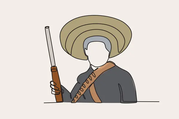 Ilustração Colorida Patriota Segurando Uma Arma Revolución Mexicana Desenho Uma — Vetor de Stock