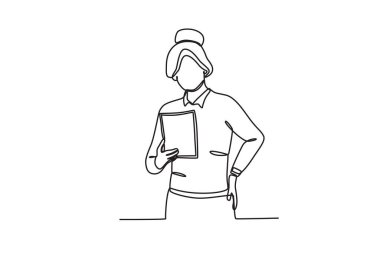 İş yerinde bir iş kadını. Dia de la mujer emprendedora tek satır çizimi