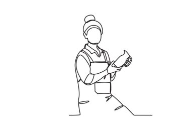 Bir kadın işini bitirir. Dia de la mujer emprendedora tek satır çizimi