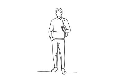 Bir öğrenci okula gider. Uluslararası öğrenciler günü tek satırlık çizim