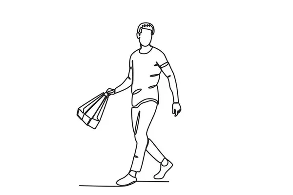 Hombre Entra Llevando Una Bolsa Compra Viernes Negro Dibujo Una — Vector de stock