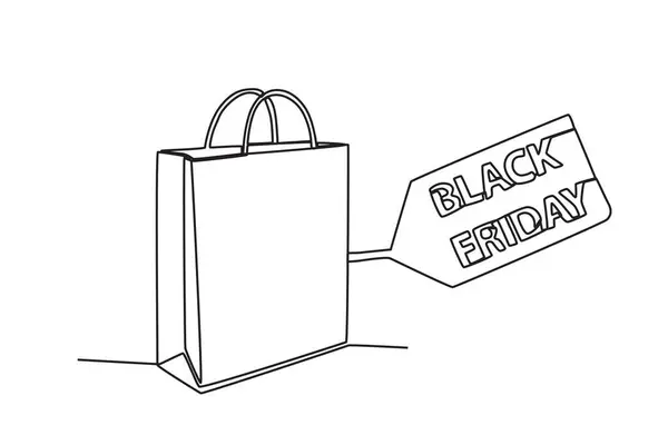 Shopping Bag Promo Tag Black Friday One Line Drawing — Stock Vector
