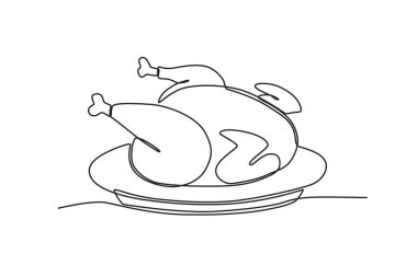 Aile yemekleri için kızarmış tavuk. Şükran Günü çizimleri