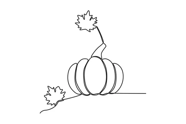 一种用叶子作装饰的南瓜 感恩节单行画图 — 图库矢量图片