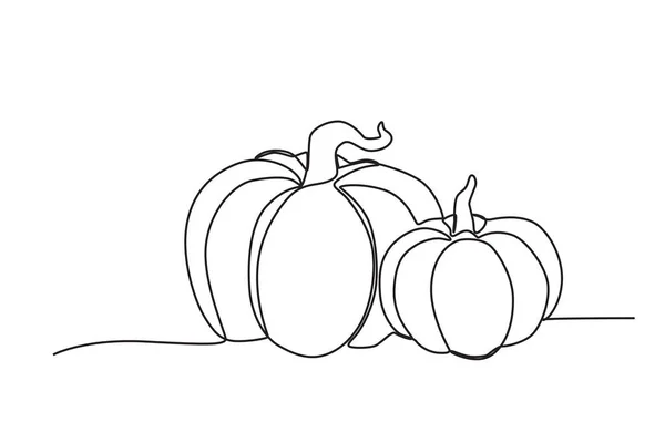 Two Pumpkins Thanksgiving Concept Thanksgiving One Line Drawing — Stock Vector