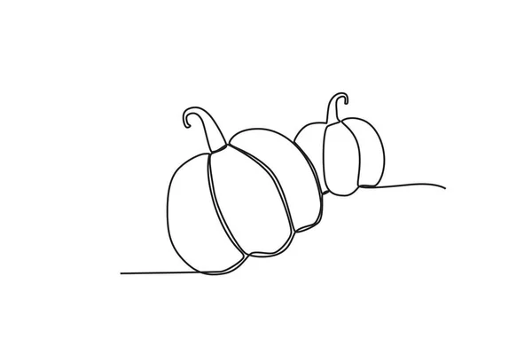 収穫された2つのカボチャ 感謝祭のワンライン図面 — ストックベクタ