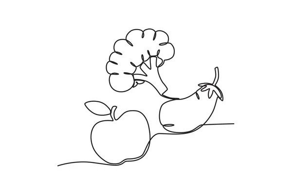 Broccoli Äpple Och Aubergine — Stock vektor