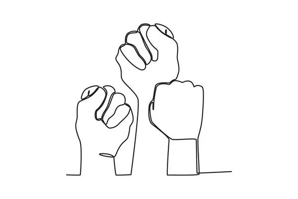 手は人権のために戦うために団結した 人権デーワンライン図面 — ストックベクタ
