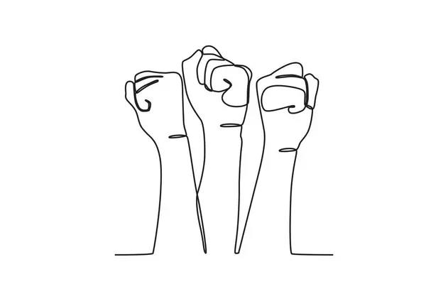 手は平等を求めて上向きに戦った 人権デーワンライン図面 — ストックベクタ