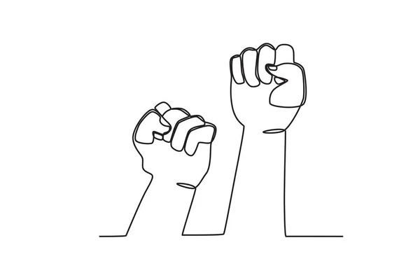 Yumruk Eller Yukarı Nsan Hakları Günü Tek Satırlık Çizim — Stok Vektör
