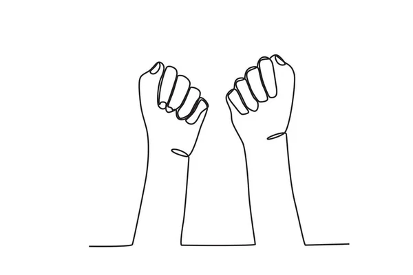 二人の拳は自由のために戦う 人権デーワンライン図面 — ストックベクタ