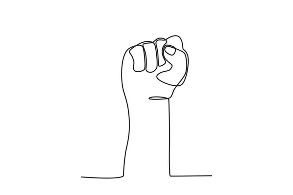 拳の手が上に上がった 人権デーワンライン図面 — ストックベクタ
