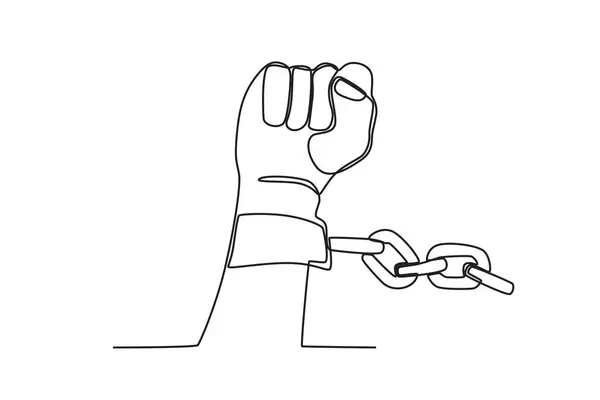 手は手錠を取り外そうとした 人権デーワンライン図面 — ストックベクタ