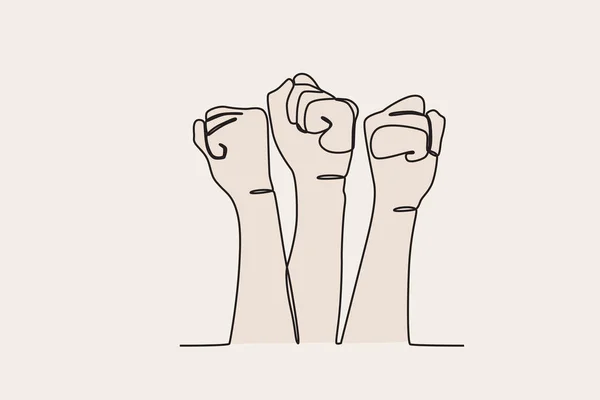 平等のために戦う拳の手の着色されたイラスト 人権デーワンライン図面 — ストックベクタ