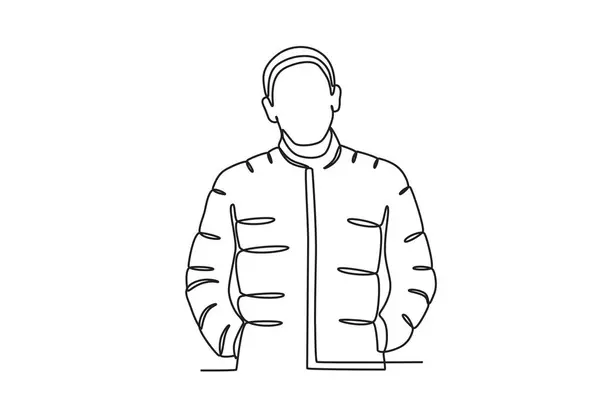 Man Wearing Winter Jacket Winter One Line Drawing — Stock Vector