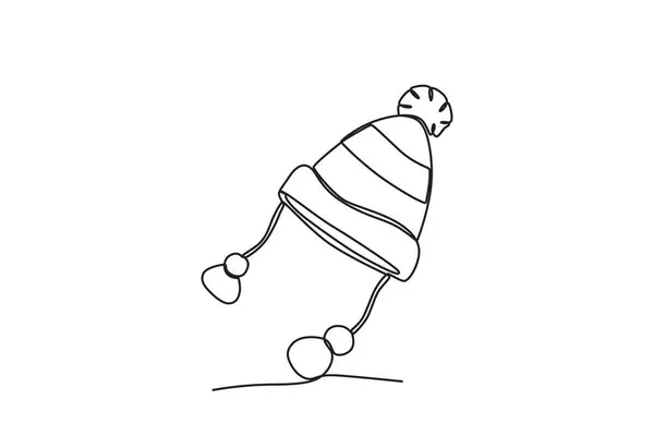 Ένα Καπέλο Για Χειμώνα Χειμερινό Σχέδιο Μιας Γραμμής — Διανυσματικό Αρχείο