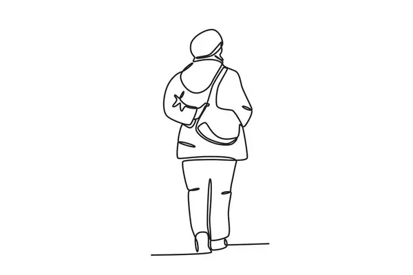 バッグを持って歩いている男 国際移民デーワンライン図面 — ストックベクタ