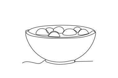 Bir kase Tangyuan 'ın yan görüntüsü. Dongzhi festivali tek satırlık çizim