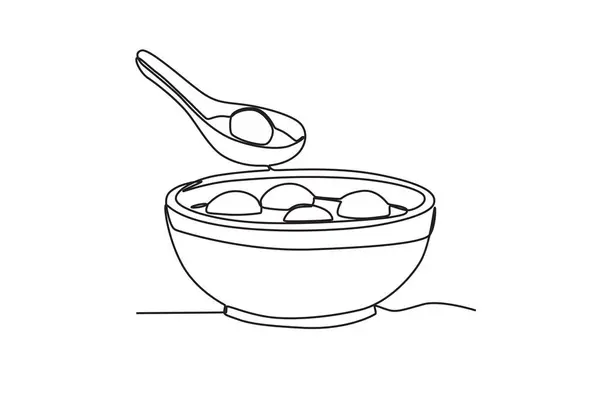 Чаша Вкусной Еды Однострочный Рисунок Фестивале Дунчжи — стоковый вектор