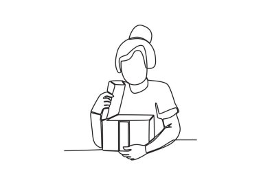 Bir kadın hediye kutusunu açtı. Bir satırlık boks günü çizimi