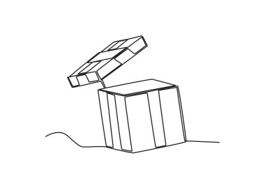 Açık bir hediyenin yan görüntüsü. Bir satırlık boks günü çizimi