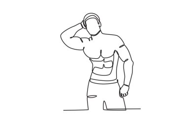 Bir erkeğin atletik bir vücudu vardır. Vücut geliştirme tek çizgi çizimi