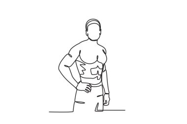 İri kaslı bir adam ayakta duruyordu. Vücut geliştirme tek çizgi çizimi