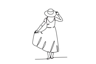 Güzel bir bayanın burada kalması. Tek satırlık duruş çizimi