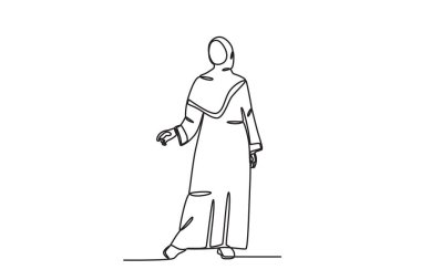 Abaa giyen genç bir kadın. Abaya tek çizgi çiziyor