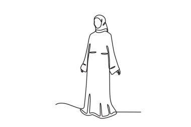 Arap kıyafeti giyen bir kadın. Abaya tek çizgi çiziyor