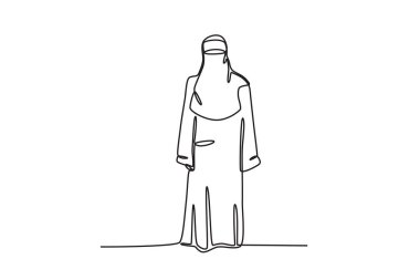 Duvak takan bir kız. Niqab tek çizgi çiziyor.
