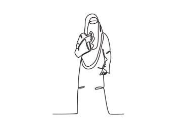 Niqab takan bir kadın. Niqab tek çizgi çiziyor.