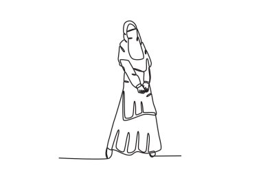 Bir kadın zarif bir şekilde niqab giyer. Niqab tek çizgi çiziyor.
