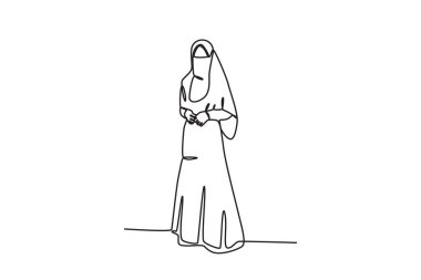 Arap kıyafeti giyen bir kadın. Niqab tek çizgi çiziyor.