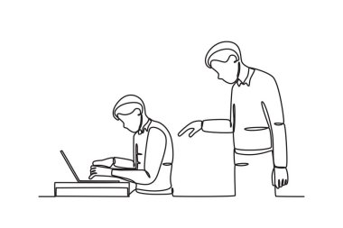 Bir lider personeline görev verir. Şirket lideri tek satırlık çizim