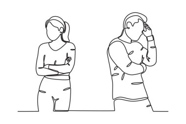 Çatışan bir çift. Ayrılık tek satırlık çizim